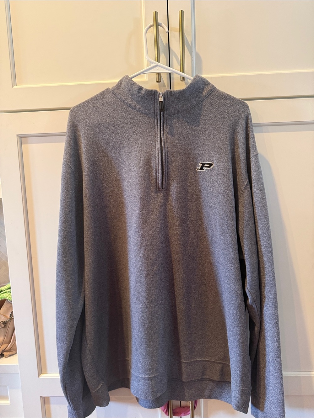 Peter Millar Purdue Grey Quarter-Zip Pullover Sweater 2XL